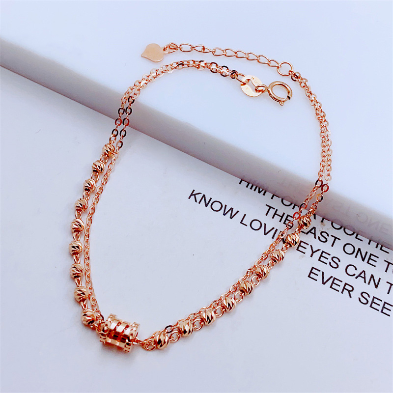 俄罗斯585紫金镀14k玫瑰金小蛮腰珠双层手链