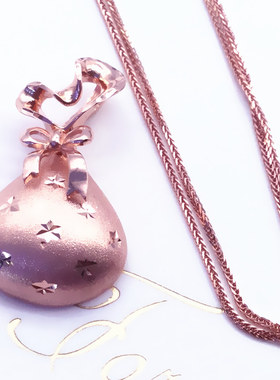 俄罗斯585紫金满天星招财钱袋高级感吊坠镀14K玫瑰金精美锁骨链女