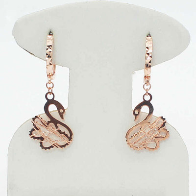 俄罗斯585紫金拉丝天鹅耳环简约精致百搭时尚镀18K玫瑰金彩金耳饰