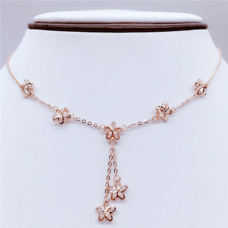菲梵伊紫金585俄罗斯花朵流苏项链精致百搭时尚镀18K玫瑰金锁骨链