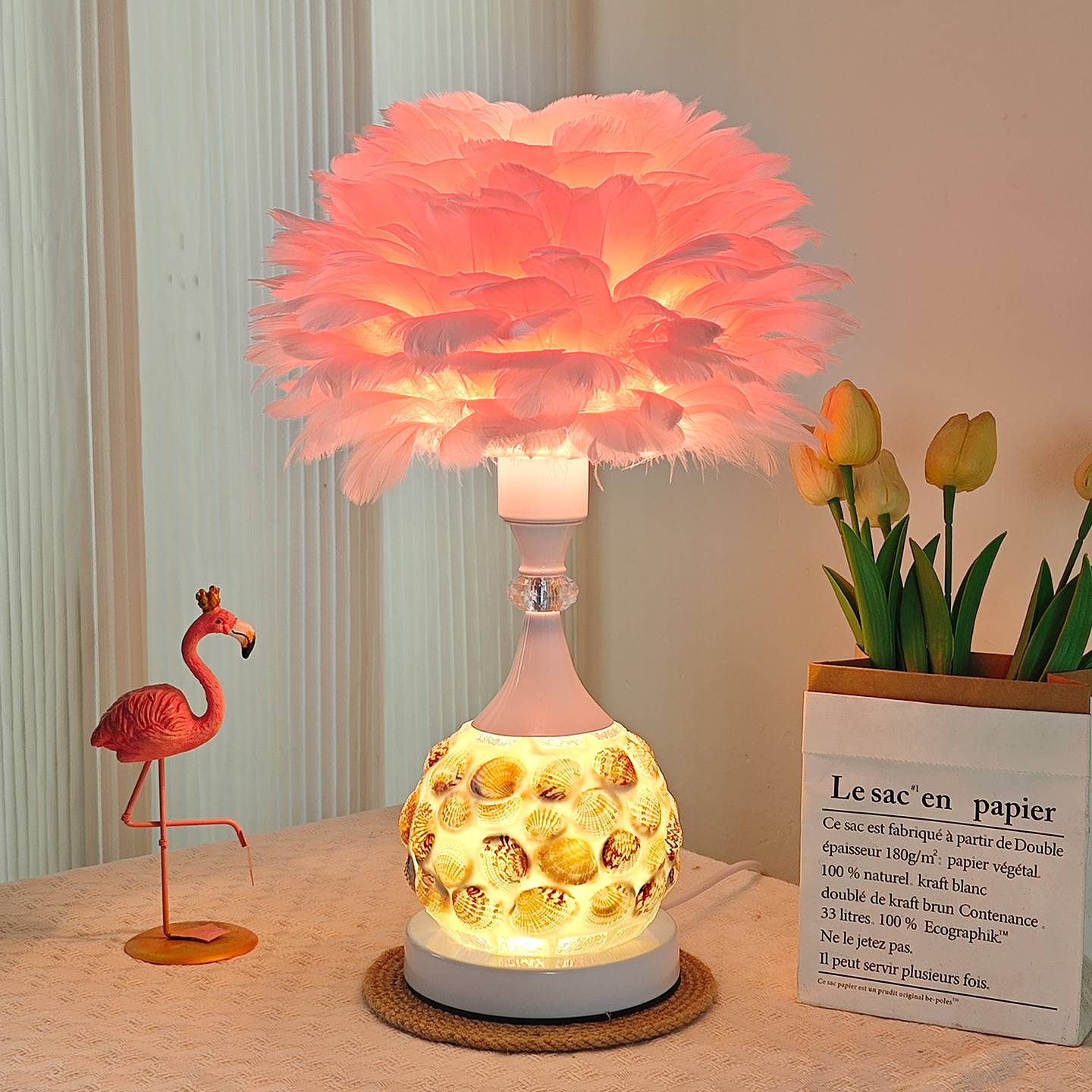 台灯卧室床头灯轻奢羽毛装饰灯高级感氛围Ins风浪漫温馨法式台灯