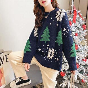 womens trendy lazy loose red Christmas Thickened sweater