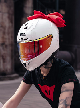 gsb361头盔摩托车全盔蝴蝶结女生机车骑行复古巡航白色挡泥板头盔