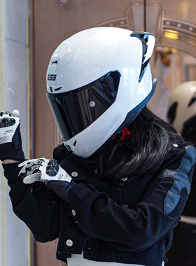 gsb摩托车头盔白色女生款全盔男gsb361gt大尾翼仿赛复古网红机车