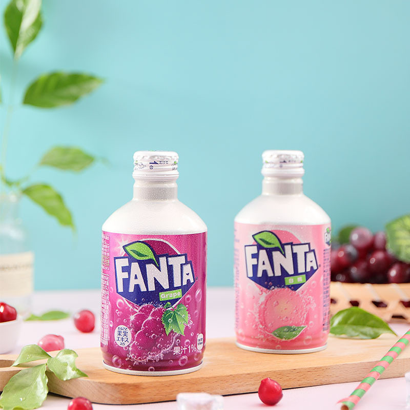 日本进口 网红饮料fanta芬达葡萄果汁白桃味碳酸汽水300ml/瓶饮品