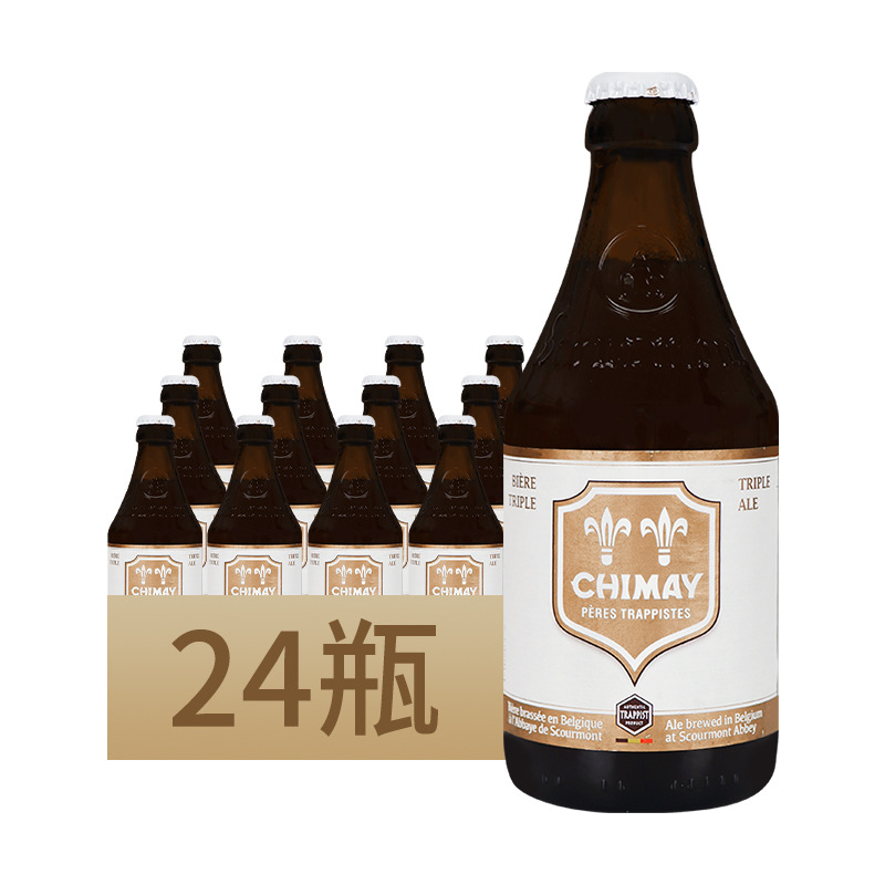 比利时进口CHIMAY智美智玫白帽啤酒330ml*24瓶装修道院精酿黄啤酒