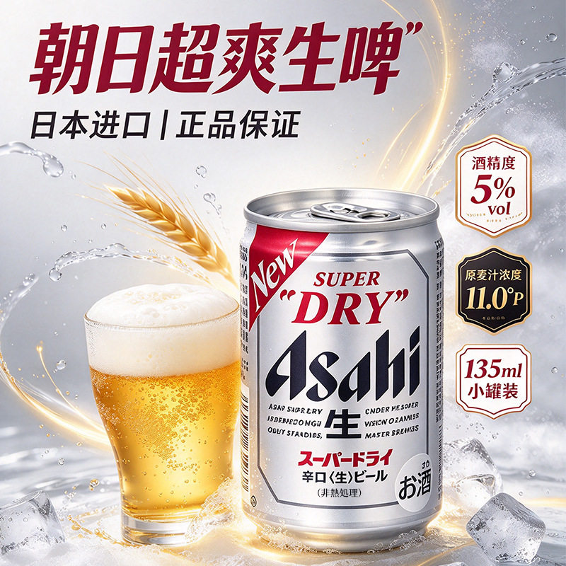 日本原装进口ASAHI朝日啤酒超爽生啤辛口精酿135ml迷你罐装mini