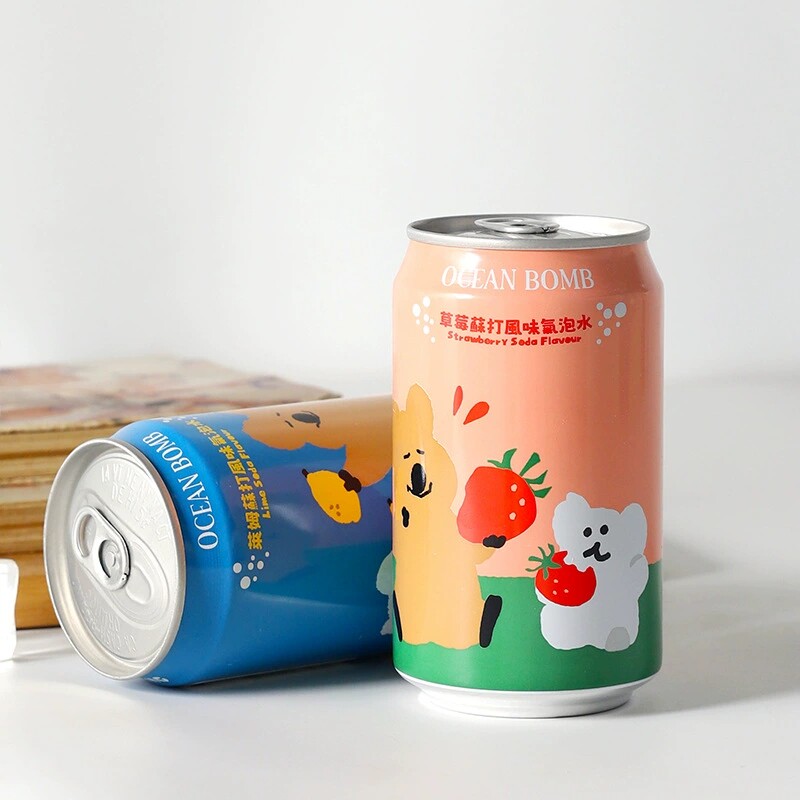 中国台湾进口OCEAN BOMB草莓青柠苏打白葡萄风味碳酸饮料解渴汽水
