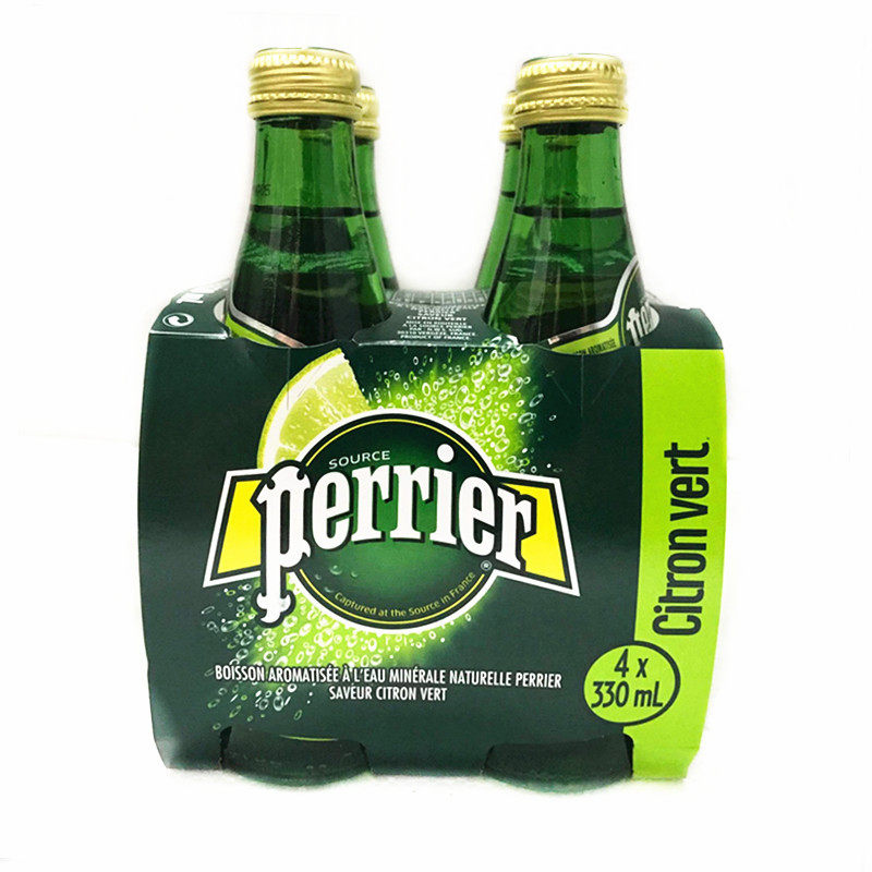 法国进口巴黎水原味柠檬含气天然矿泉水气泡苏打水330ml*24瓶