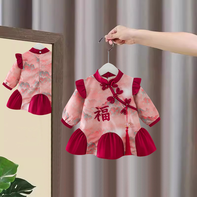 女童加绒连衣裙秋冬洋气