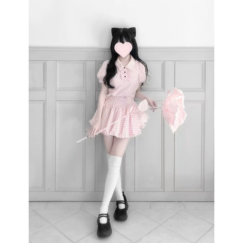 日系甜美感娃娃衫半身短裙两件套
