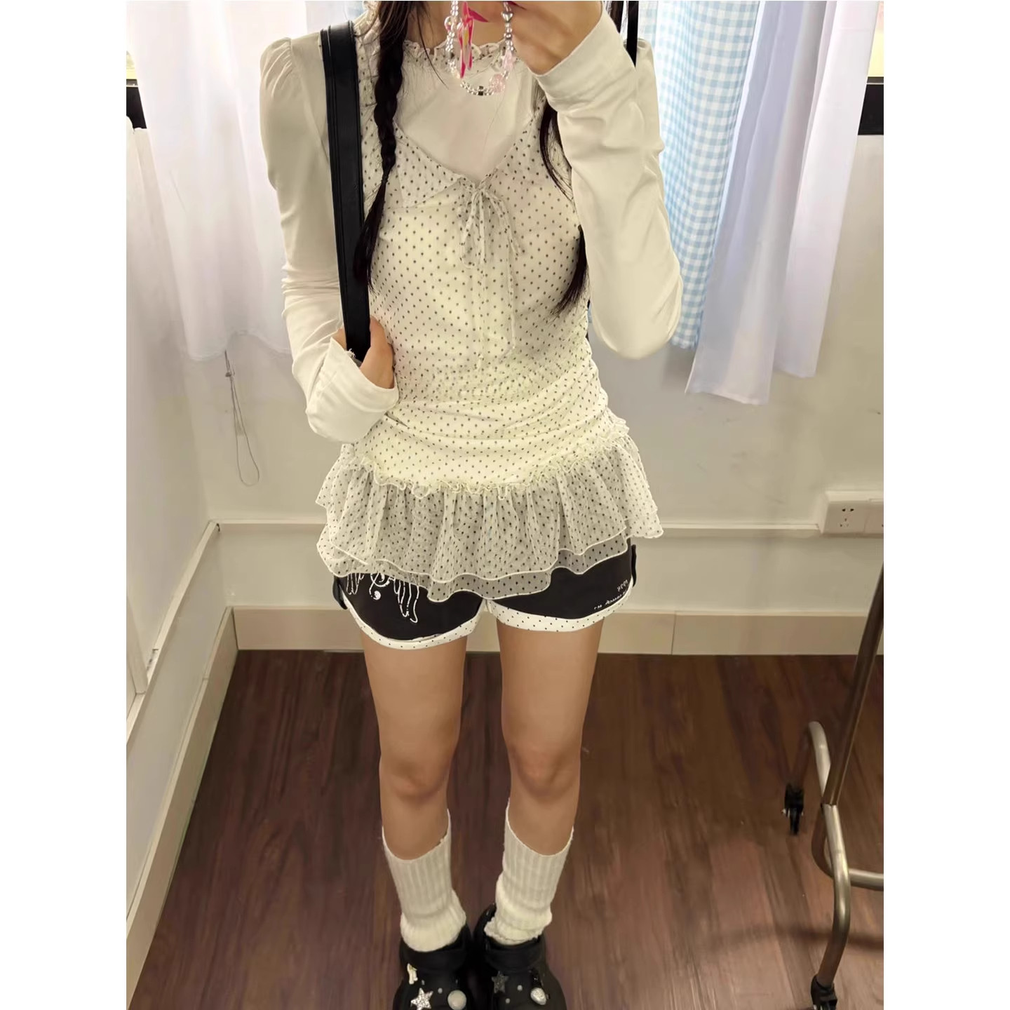 日系轻亚假两件波点网纱奈奈上衣T恤女少女感木耳花边拼接打底衫,女装/女士精品,T恤,淘宝优惠券,粉丝福利购,淘宝优惠卷