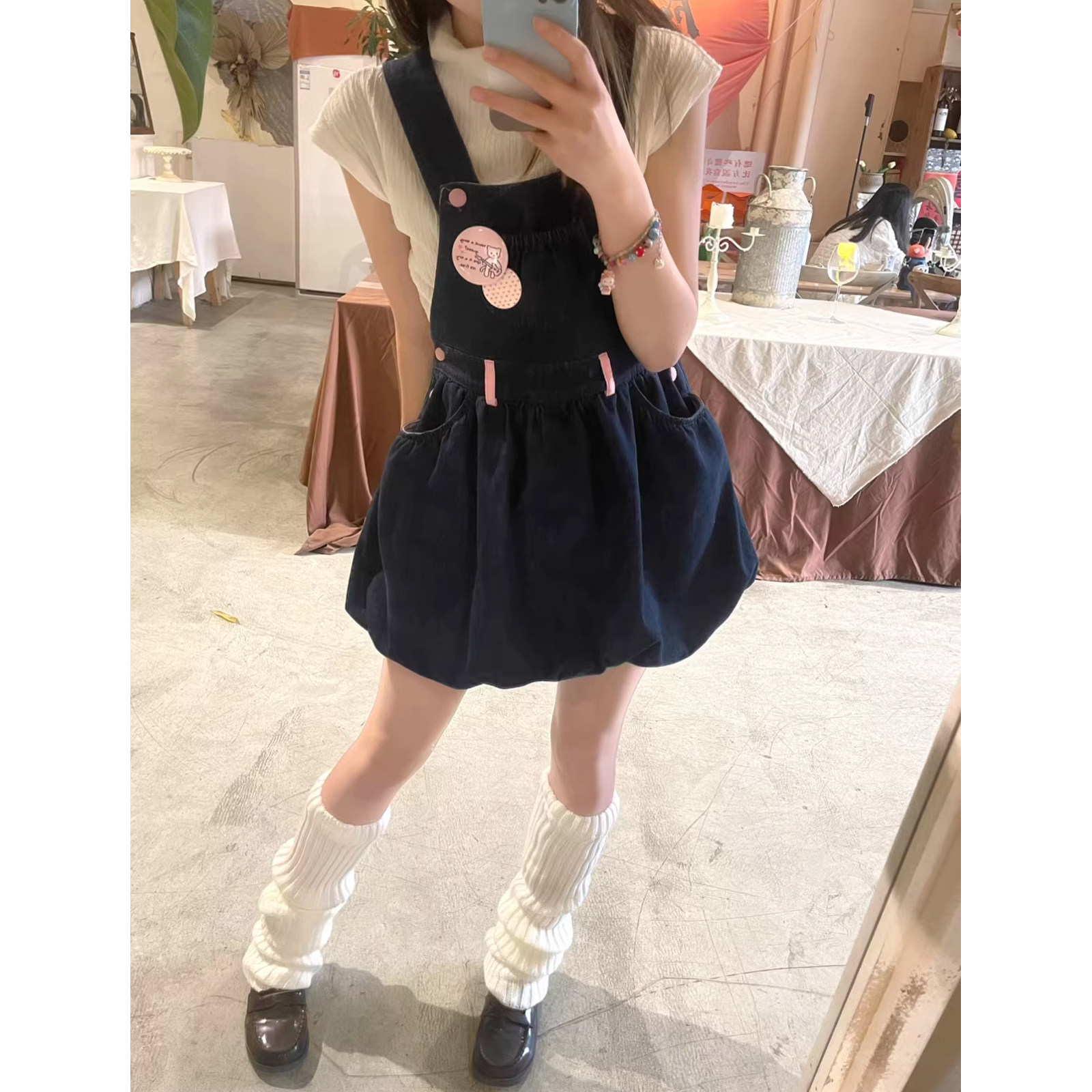 日系少女感甜美复古高腰牛仔背带裙花苞蓬蓬连衣裙y2k夏季伞裙子