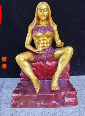 纯铜女娲娘娘黄铜伏羲大帝铜像人王八卦祖师娘娘家居桌面摆件