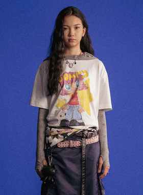 GOODBAI GOODEES 可爱女孩星星做旧图案印花oversize短袖T恤