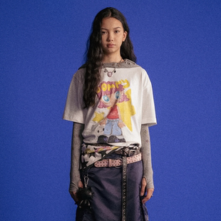 GOODBAI GOODEES 可爱女孩星星做旧图案印花oversize短袖T恤