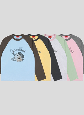 GOODBAI GOODEES 水彩印花拼色插肩长袖T恤