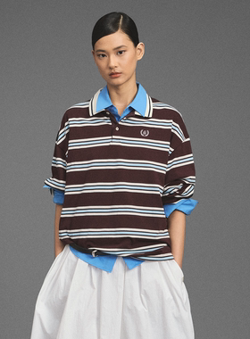 GOODBAI新款刺绣logo翻领撞色条纹长袖POLO衫男女同款