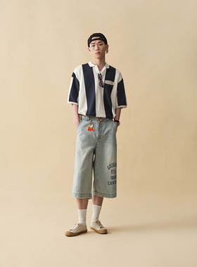 GOODBAI 916邮戳布标条纹短袖polo衫