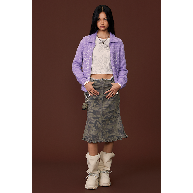 GOODBAI GOODEES流泪女孩图案翻领毛衣开衫