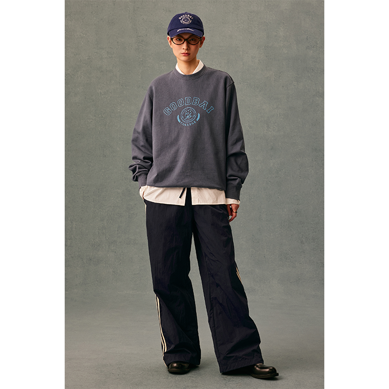 GOODBAI athletic学院logo印花圆领套头宽松卫衣