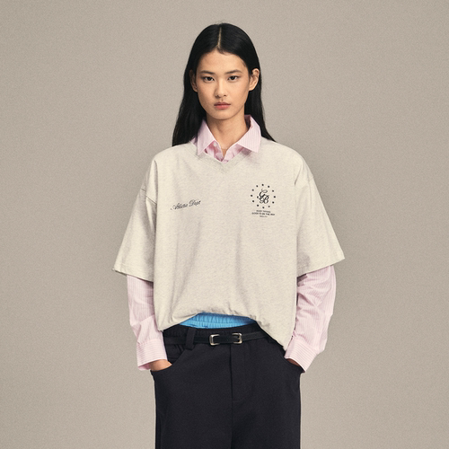 GOODBAI 男女同款花体logo数字93印花V领oversize短袖T恤