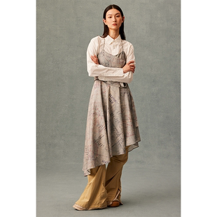 吊带交叉假两件不规则下摆连衣长裙 GOODBAI