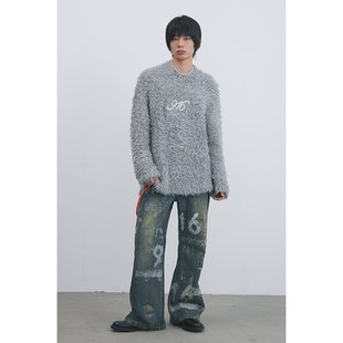 GOODBAI 仿珍珠绣长毛overisize套头圆领毛衣 916