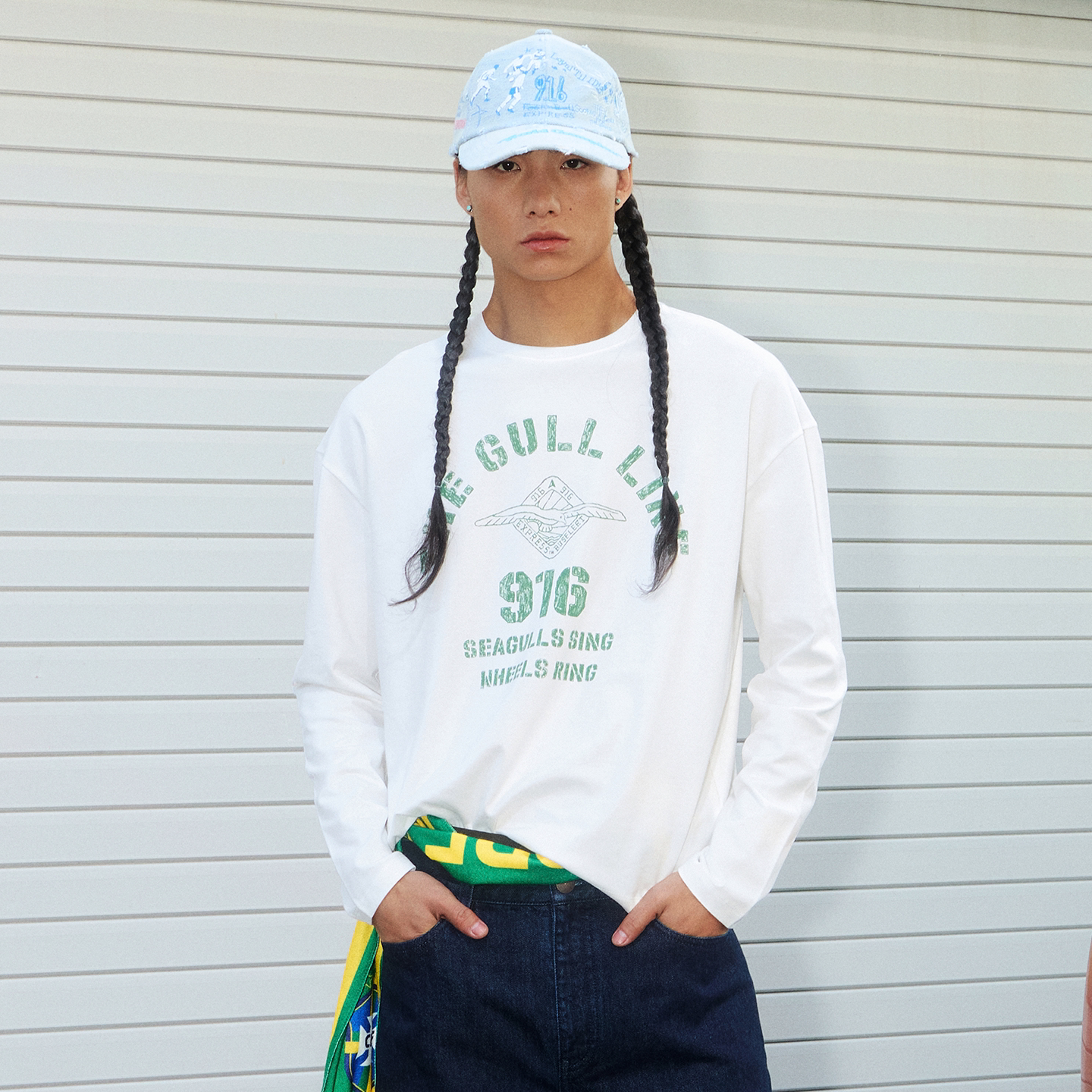 916 express 复古手绘印花休闲亲肤长袖T恤男女同款