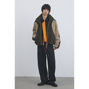 GOODBAI 撞色高领拼接羊羔绒串珠拉链外套 916