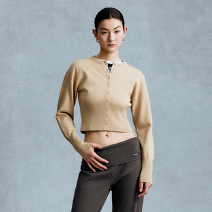 GOODBAI 秋冬新款圆领收腰长袖针织开衫