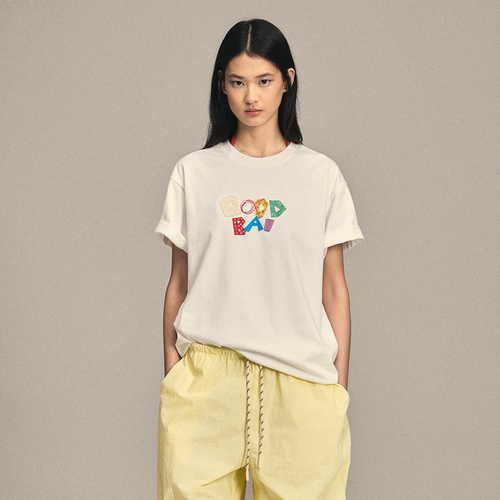 GOODBAI 男女同款logo贴布绣彩色印花圆领oversize短袖T恤