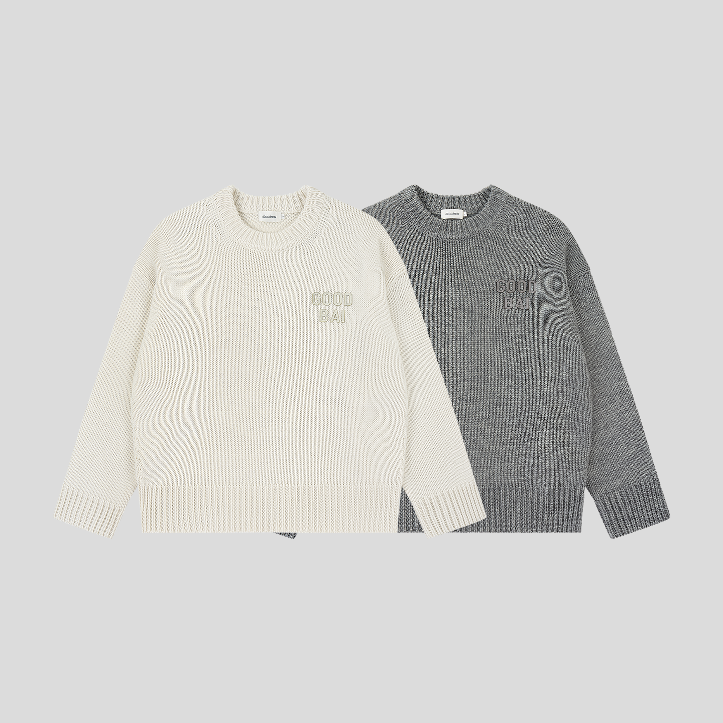 GOODBAI 粗体logo贴布绣圆领纯色经典针织毛衣