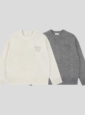 GOODBAI 粗体logo贴布绣圆领纯色经典针织毛衣