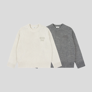 GOODBAI 粗体logo贴布绣圆领纯色经典针织毛衣