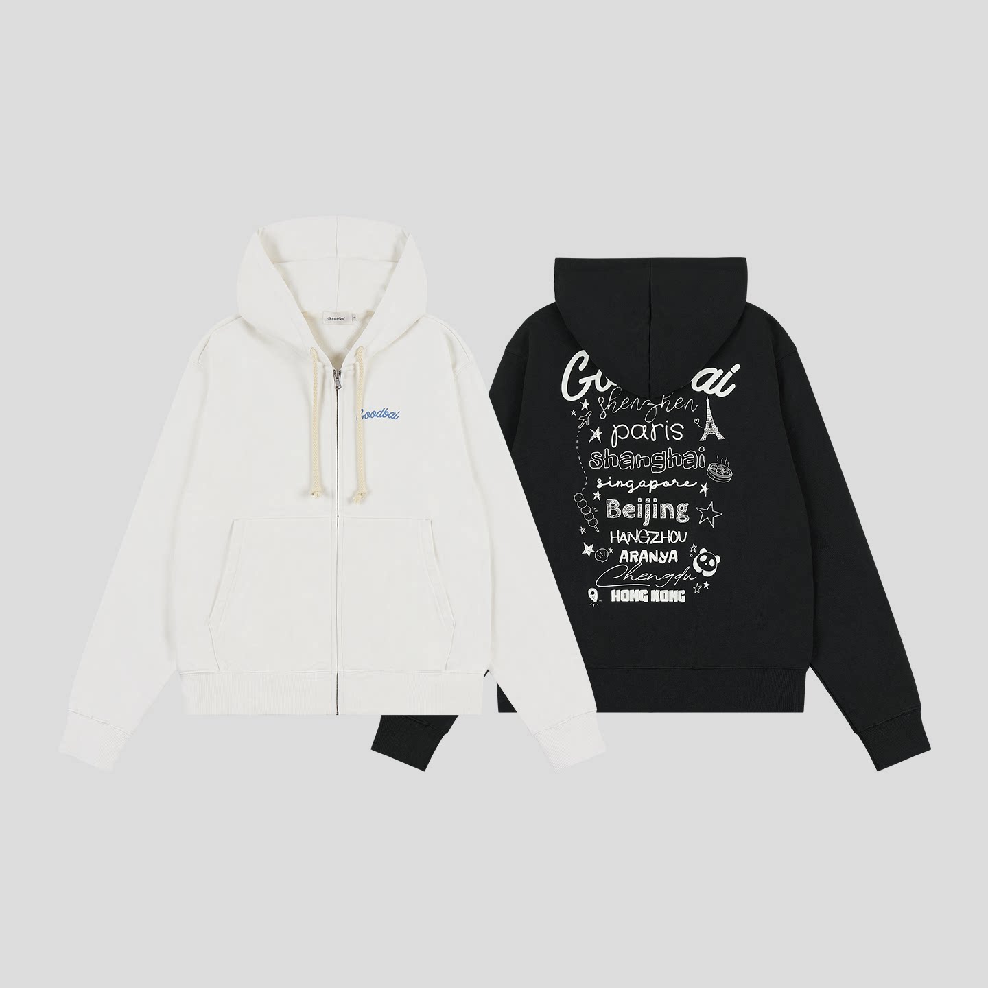 GOODBAI 新款城市系列休闲宽松撞色印花连帽拉链卫衣外套男女同款