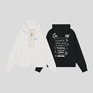城市系列休闲宽松撞色印花连帽拉链卫衣外套男女同款 GOODBAI 新款