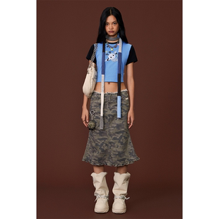 GOODBAI T恤 GOODEES夜空天使印花图案撞色正肩短袖