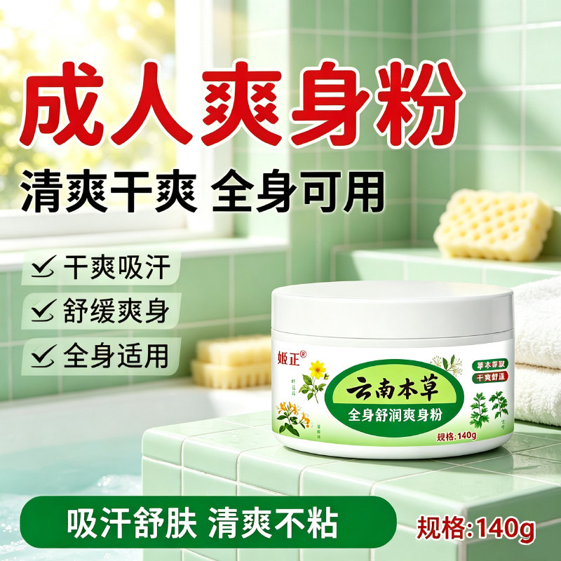 爽身粉大人用云南正品本草成人爽身去痱医用清凉清香止汗干爽