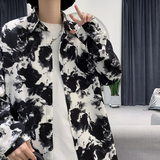 CS04港风秋季山水纹长袖衬衫男潮宽松垂感丝滑百搭花衬衣P45，男装衬衫，电商A115