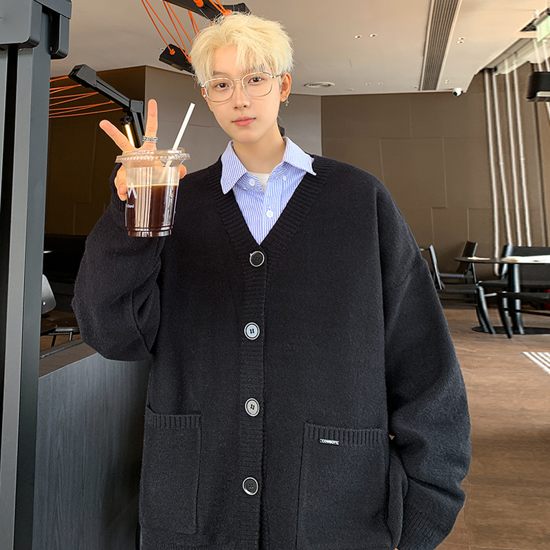 M802秋季新款纯色针织开衫外套男潮流宽松慵懒风针织衫毛衣P65，男装针织衫/毛衣，电商A115