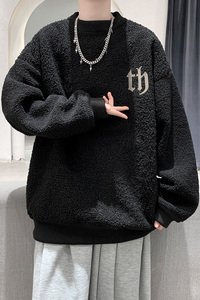 9006 冬季新款加绒加厚羊羔毛卫衣男潮牌宽松保暖黑色外套 P75图片