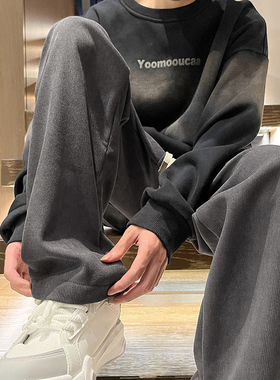 K121 大量现货2024秋季新款直筒休闲裤男潮灰色大码系带裤子 P40