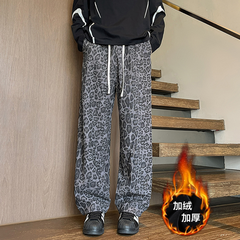 K31加绒加厚豹纹休闲裤男宽松直筒裤特P35加绒P40无差价，男装卫衣，电商A115