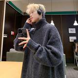 M701冬季仿七彩马海毛高领毛衣男宽松套头蓝色双层领针织衫P75，男装针织衫/毛衣，电商A115