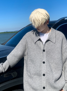 M715 秋冬季新款纯色翻领针织开衫毛衣男外套 特P55无差价