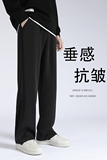 K116港风阔腿裤男大码垂感拖地休闲裤子宽松直筒黑色西裤P45，男装西裤，电商A115