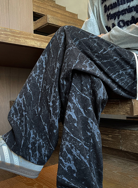 K33 春季闪黑色扎染休闲裤男潮大码宽松直筒裤子 特P35 无差价