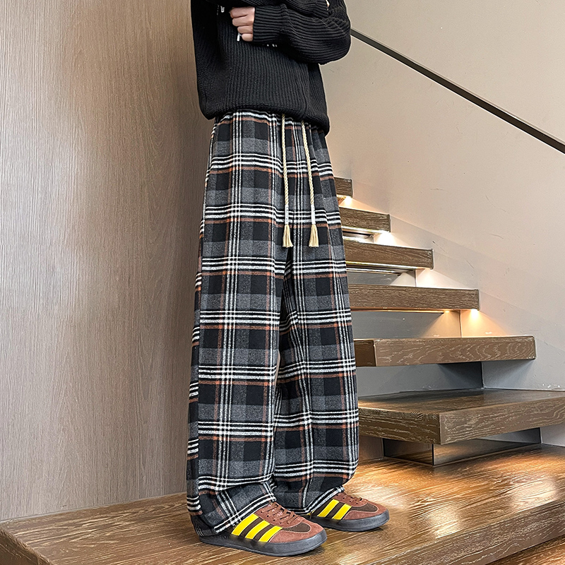 K188格子毛呢休闲裤男加绒加厚大码呢子直筒裤特P45无差价，男装卫衣，电商A115