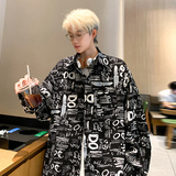 C777秋季新款字母涂鸦长袖衬衫男潮大码宽松衬衣P45限78，男装衬衫，电商A115